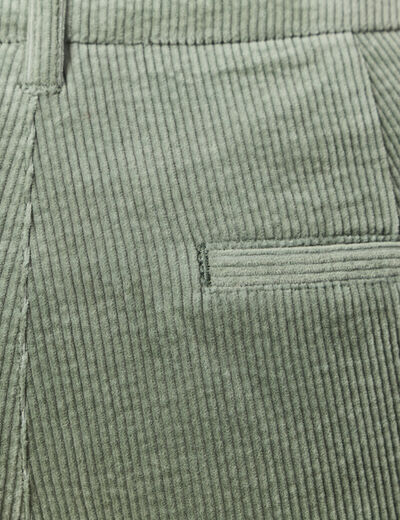 Pantalon chino velours côtelé vert kaki femme