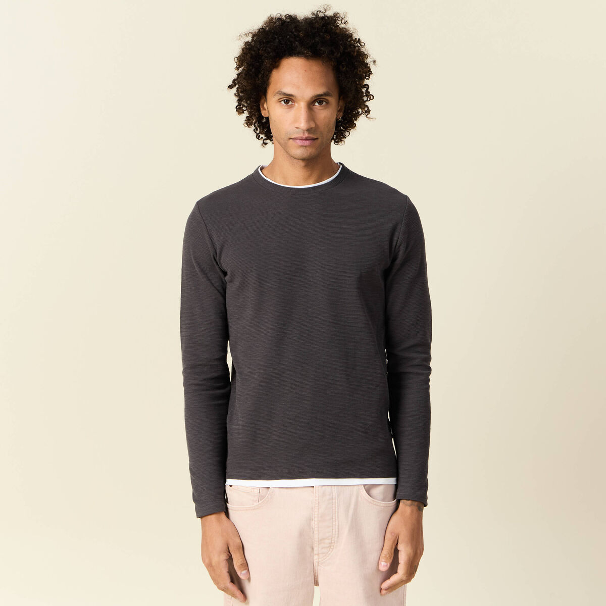 T-shirt manches longues gris foncé homme