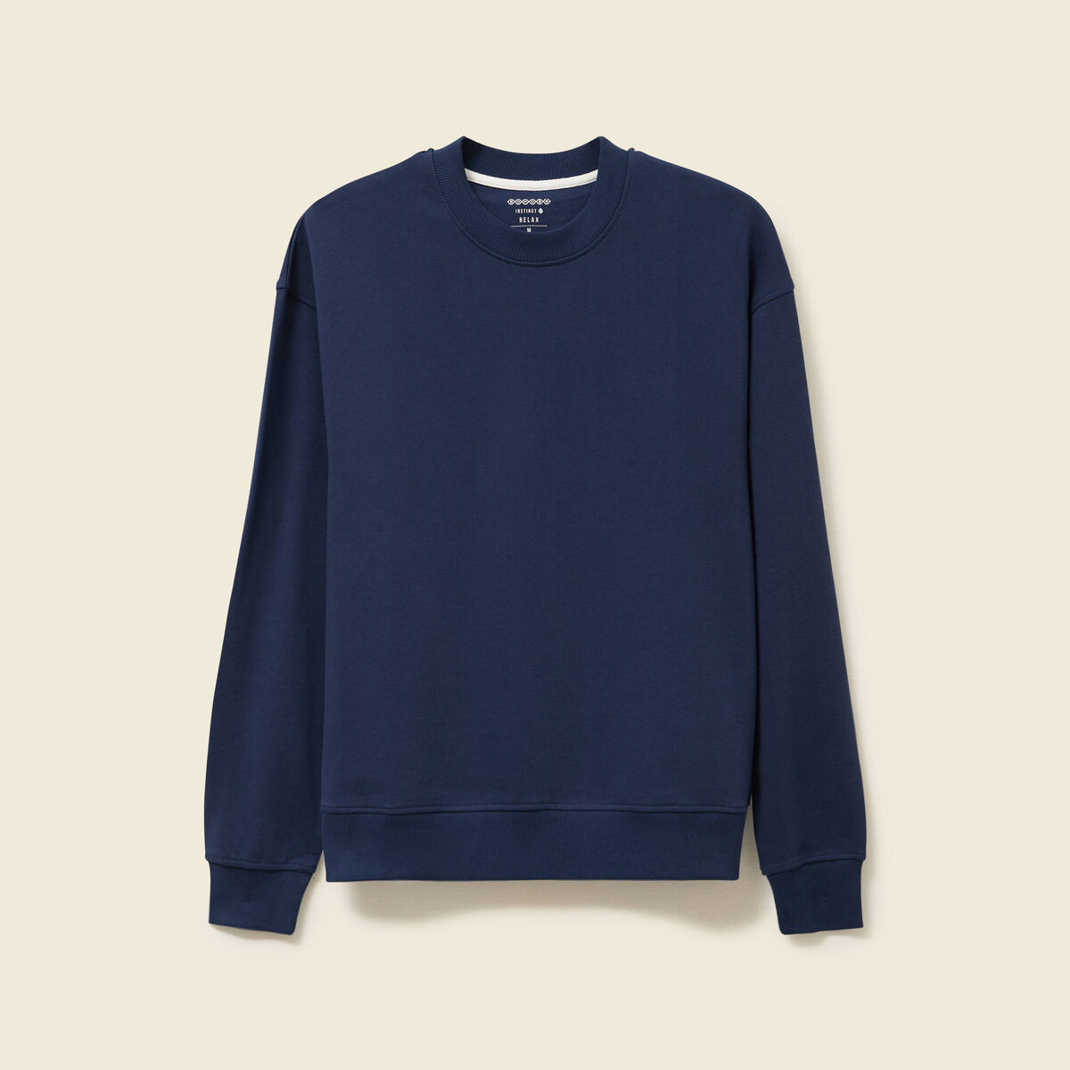 Sweat col rond manches longues en coton bleu marine homme