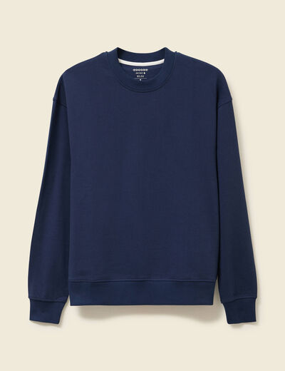 Sweat col rond manches longues en coton bleu marine homme
