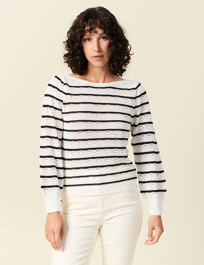 Pull manches longues ajouré ecru femme
