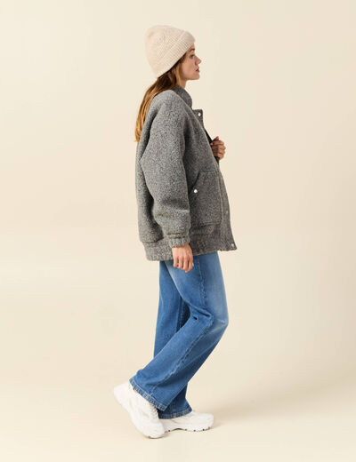 Manteau oversize bouclette gris femme