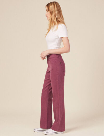 Pantalon flare taille haute rose framboise femme
