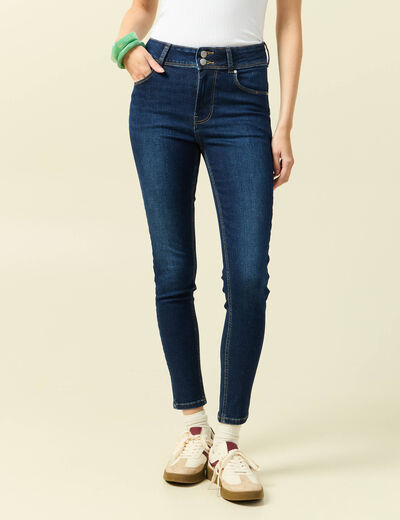 Jeans skinny 7/8&egrave;me taille haute denim brut femme