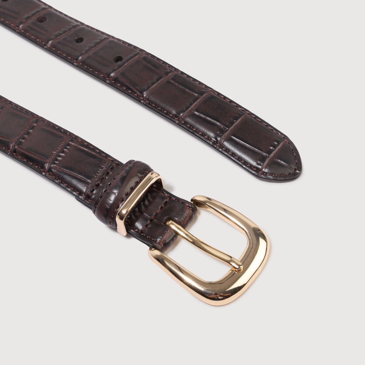 Ceinture fine en cuir marron femme