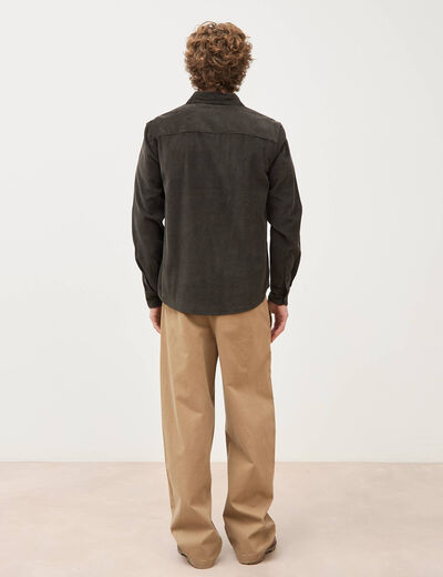 Chemise col classique en velours vert kaki homme