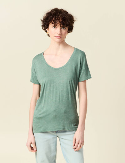 T-shirt manches courtes brillant vert foncé femme