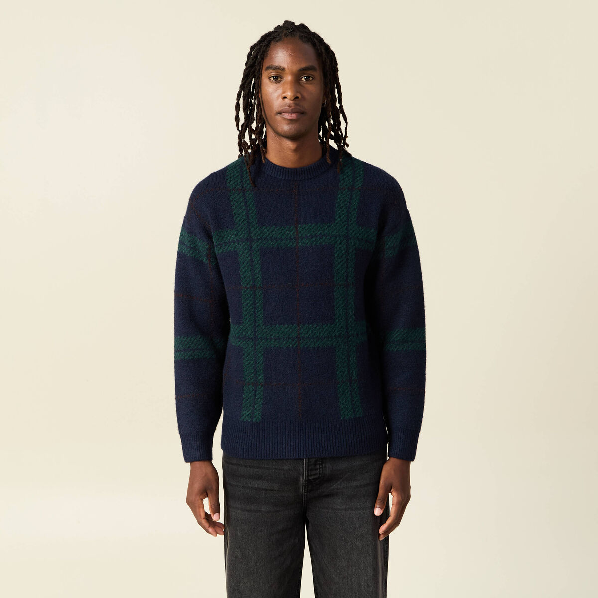 Pull manches longues bleu marine homme