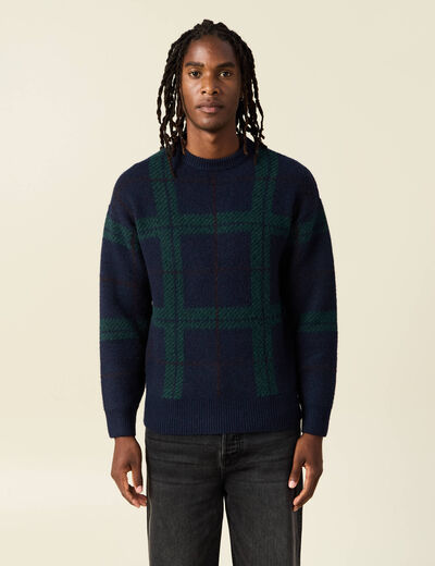 Pull manches longues bleu marine homme