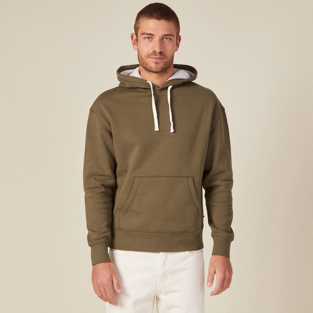 Sweat à capuche doublé taupe homme