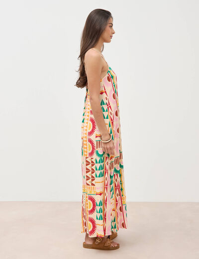 Robe longue fines bretelles col rond multicolore femme