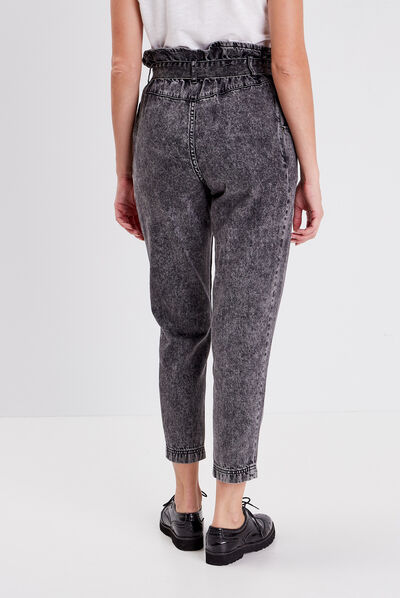 Jeans slouchy ceinturé denim snow noir femme