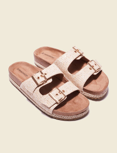 Mules plates avec boucles ecru femme