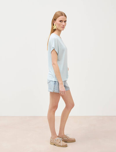 T-shirt col rond manches courtes bleu clair femme