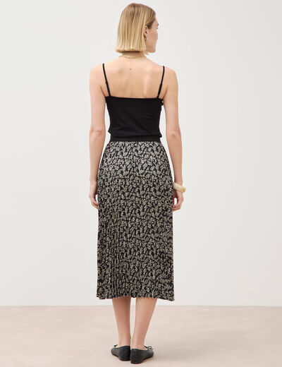 Jupe longue droite pliss&eacute;e noir femme