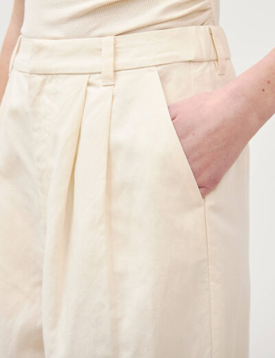 Pantalon barrel coupe loose taille haute ecru femme