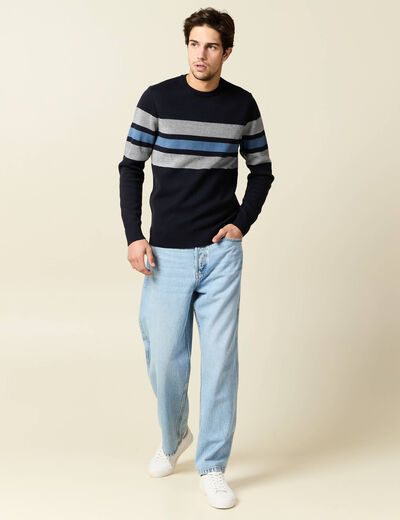 Pull manches longues bleu marine homme