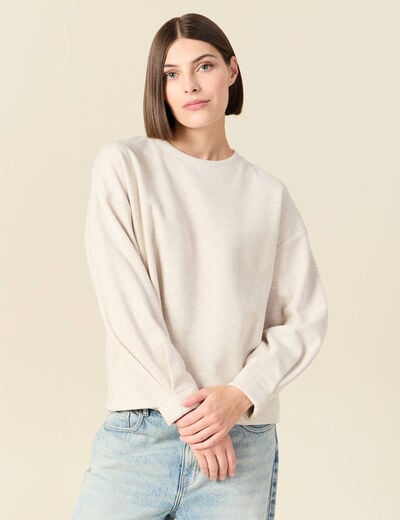 Sweat oversize col rond manches longues creme femme
