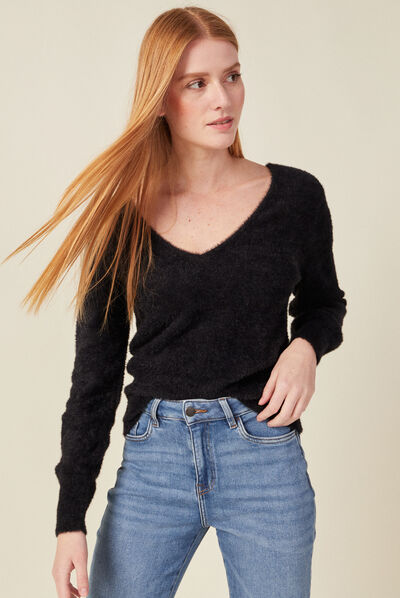 Pull manches longues noir femme