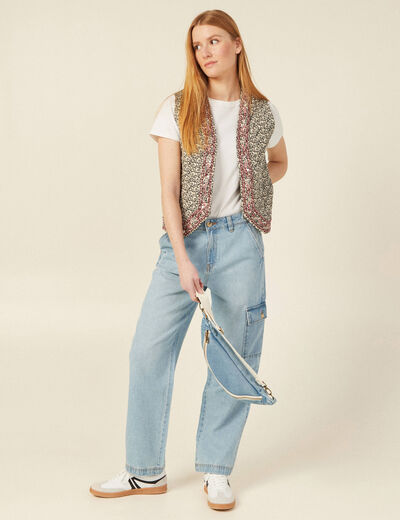 Jeans cargo 5 poches denim bleach femme