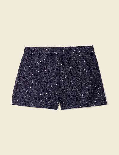 Short ajusté à sequins bleu marine femme