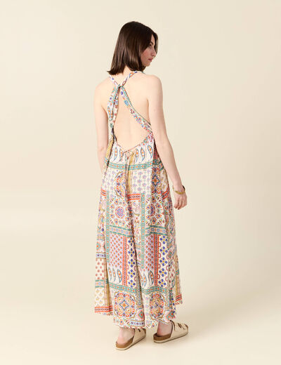 Robe longue évasée fluide blanc femme