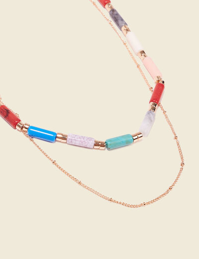 Double collier avec perles multicolore femme