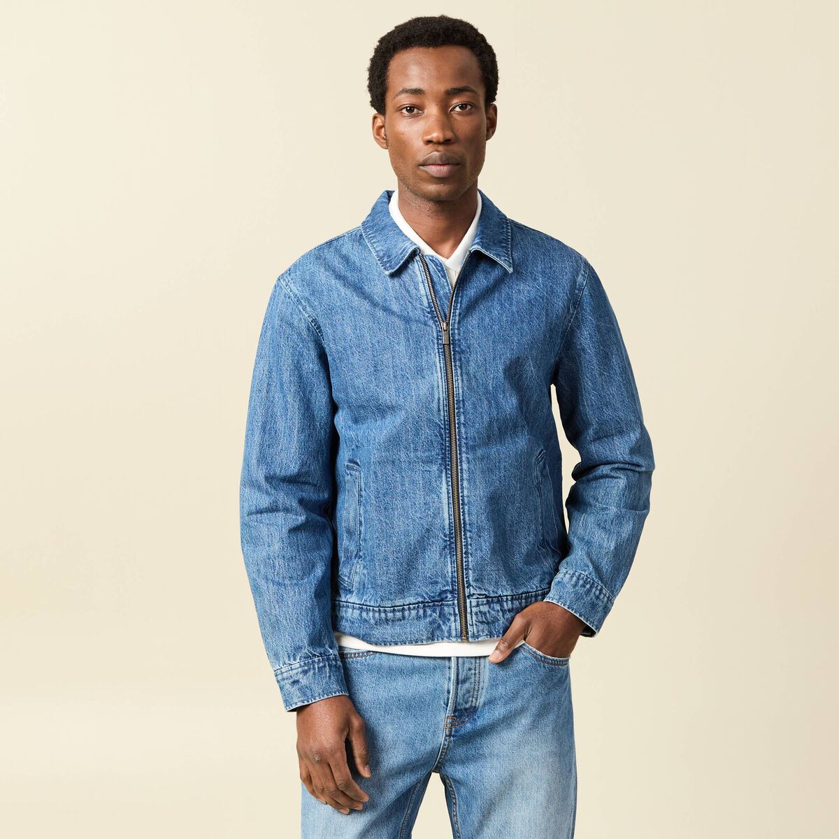 Blouson en jeans manches longues denim double stone homme