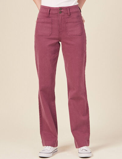 Pantalon flare taille haute rose framboise femme
