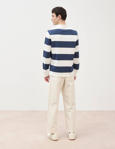 Sweat col polo manches longues bleu marine homme