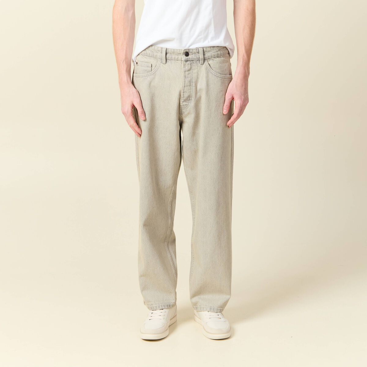 Jeans large 5 poches denim beige homme