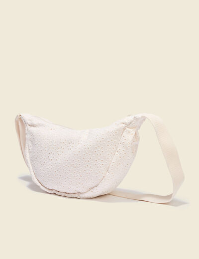 Sac bandouli&egrave;re en coton doubl&eacute; creme femme