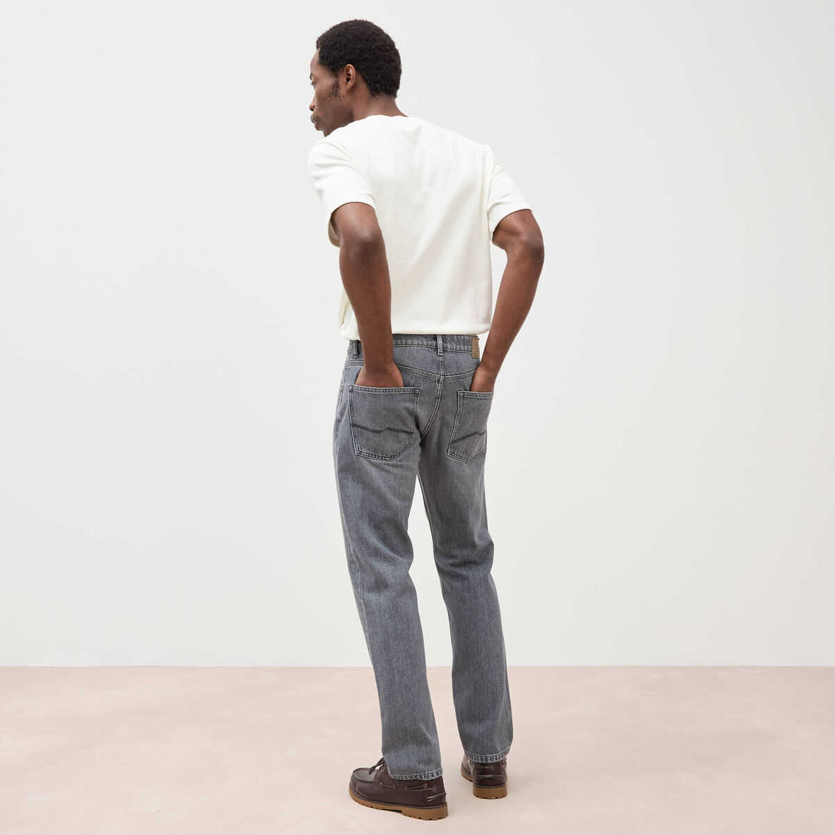 Jeans straight longueur 32 en coton bleu gris homme