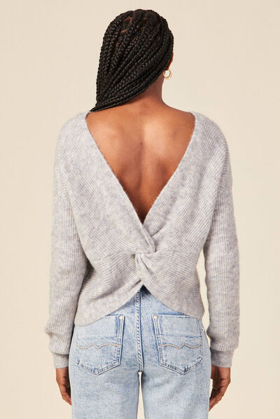 Pull manches longues gris femme