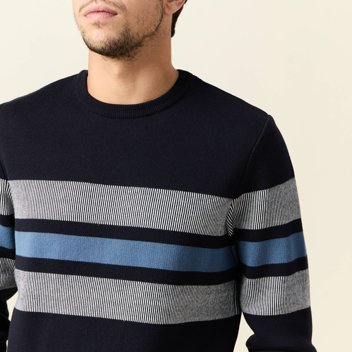 Pull manches longues bleu marine homme