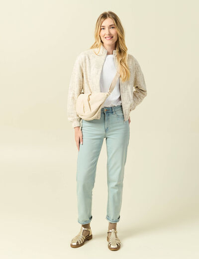 Veste manches longues col montant ecru femme