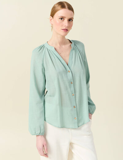 Chemise manches longues vert pastel femme