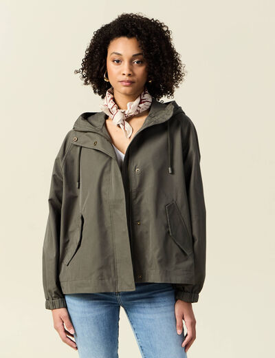 Parka oversize à capuche vert kaki femme