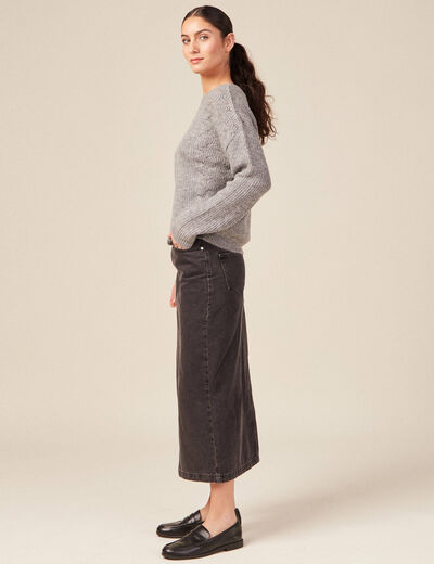 Pull manches longues ajouré gris femme