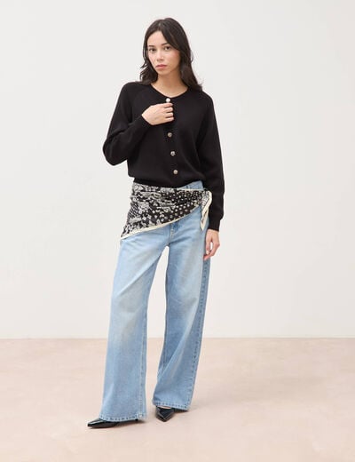 Gilet manches longues col rond en coton noir femme
