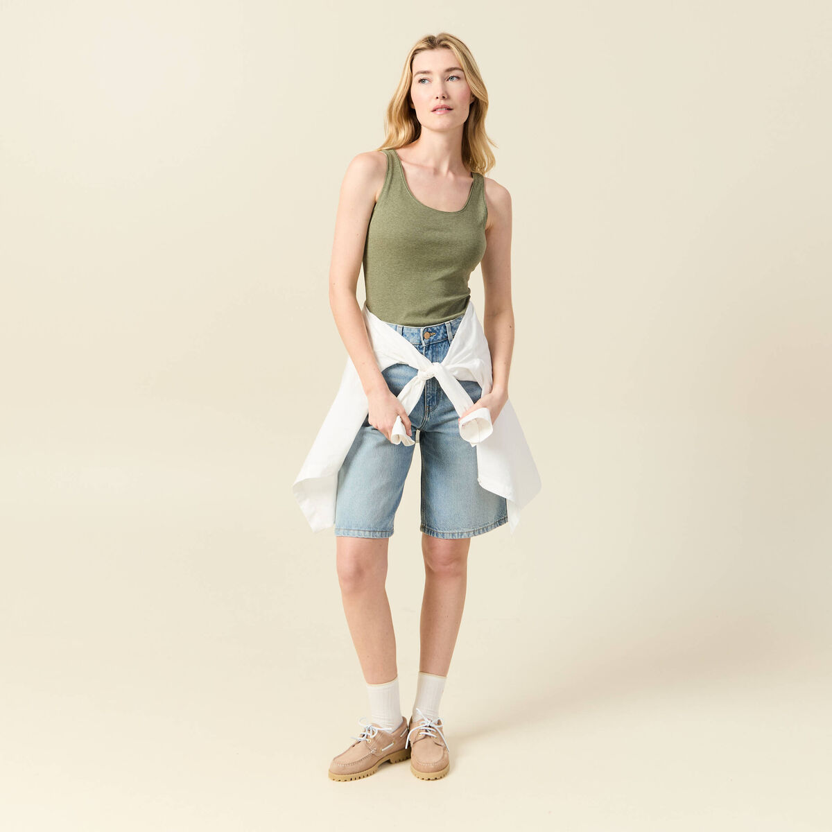 Débardeur femme uni col arrondi Instinct vert kaki femme