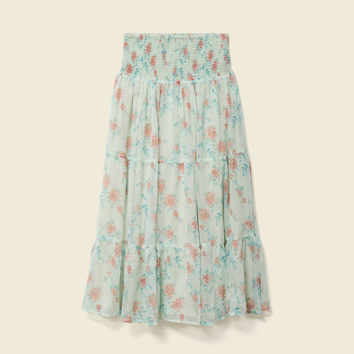 Jupon taille haute doubl&eacute; fluide vert pastel femme