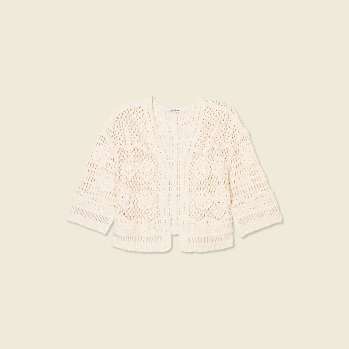 Gilet manches 3/4 ajouré ecru femme