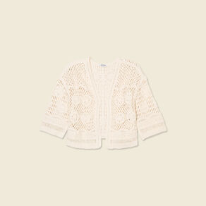Gilet manches 3/4 ajouré ecru femme