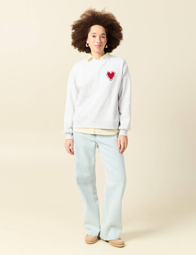 Sweat droit manches longues gris femme