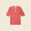 Pull manches courtes ajouré rouge femme