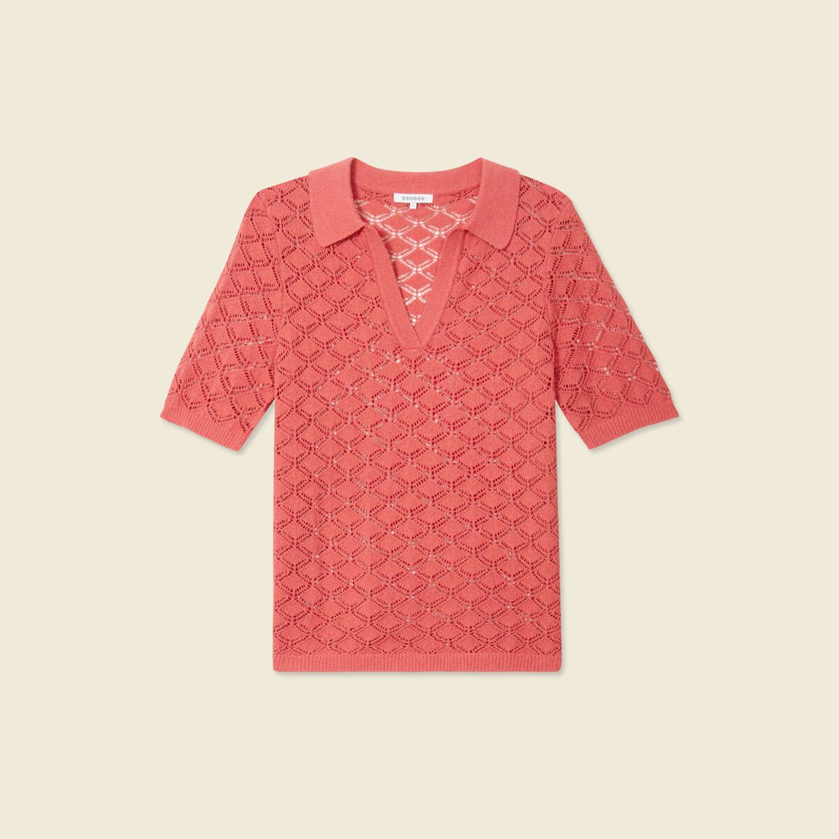 Pull manches courtes ajouré rouge femme