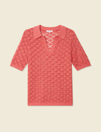 Pull manches courtes ajouré rouge femme