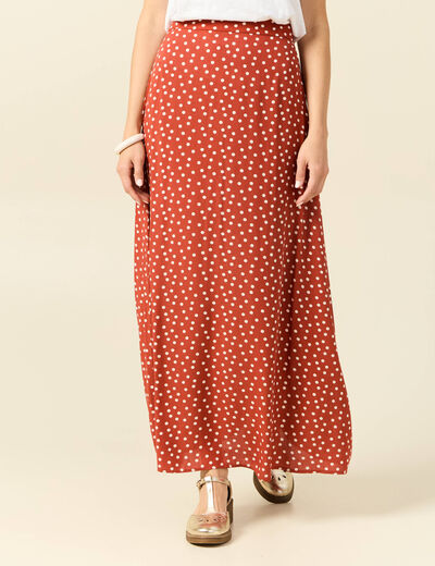 Jupe longue évasée fluide orange foncé femme
