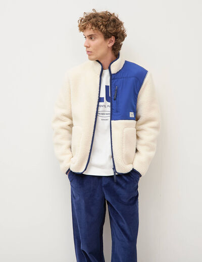 Veste sherpa col montant manches longues ecru homme
